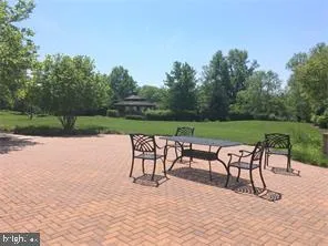 a view of bench and trees in the background