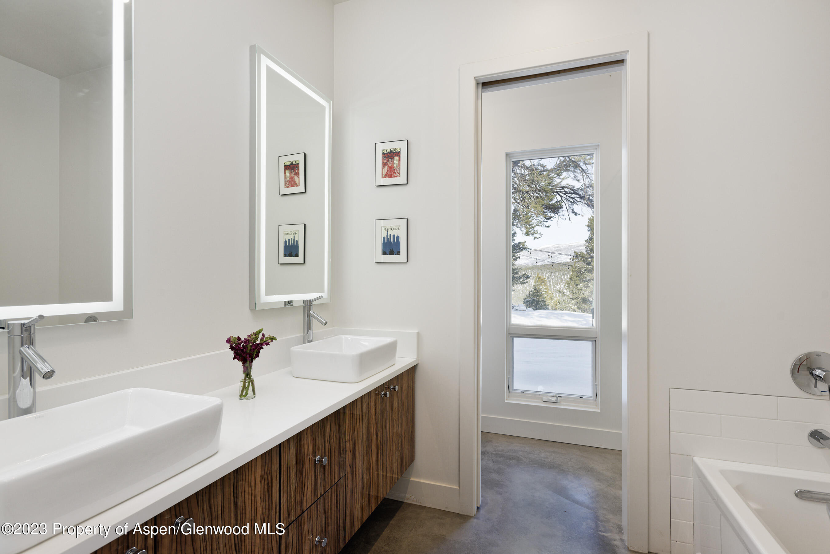 89 Sage Swale Road Carbondale, CO 81623 - Photo 17 of 23 a bathroom with a double vanity sink a mirror and a bathtub