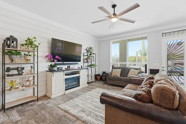 a view of a living room and a porch