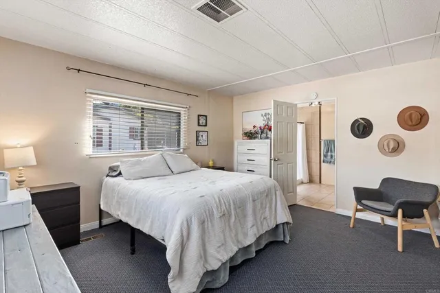 a bedroom with a bed chair and a window