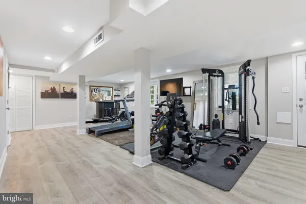 a view of a room with gym equipment