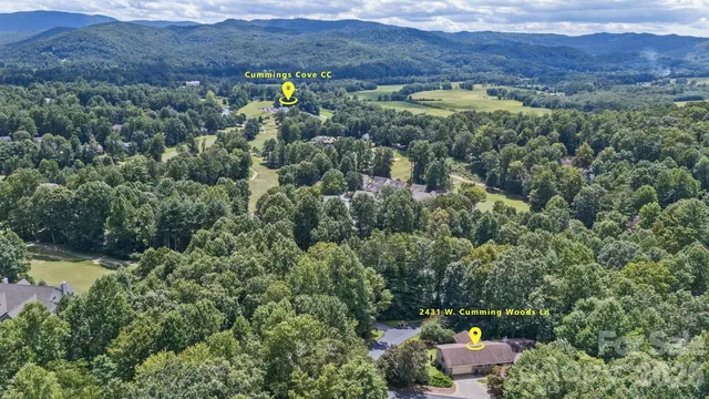 a view of a forest with a sink and a yard