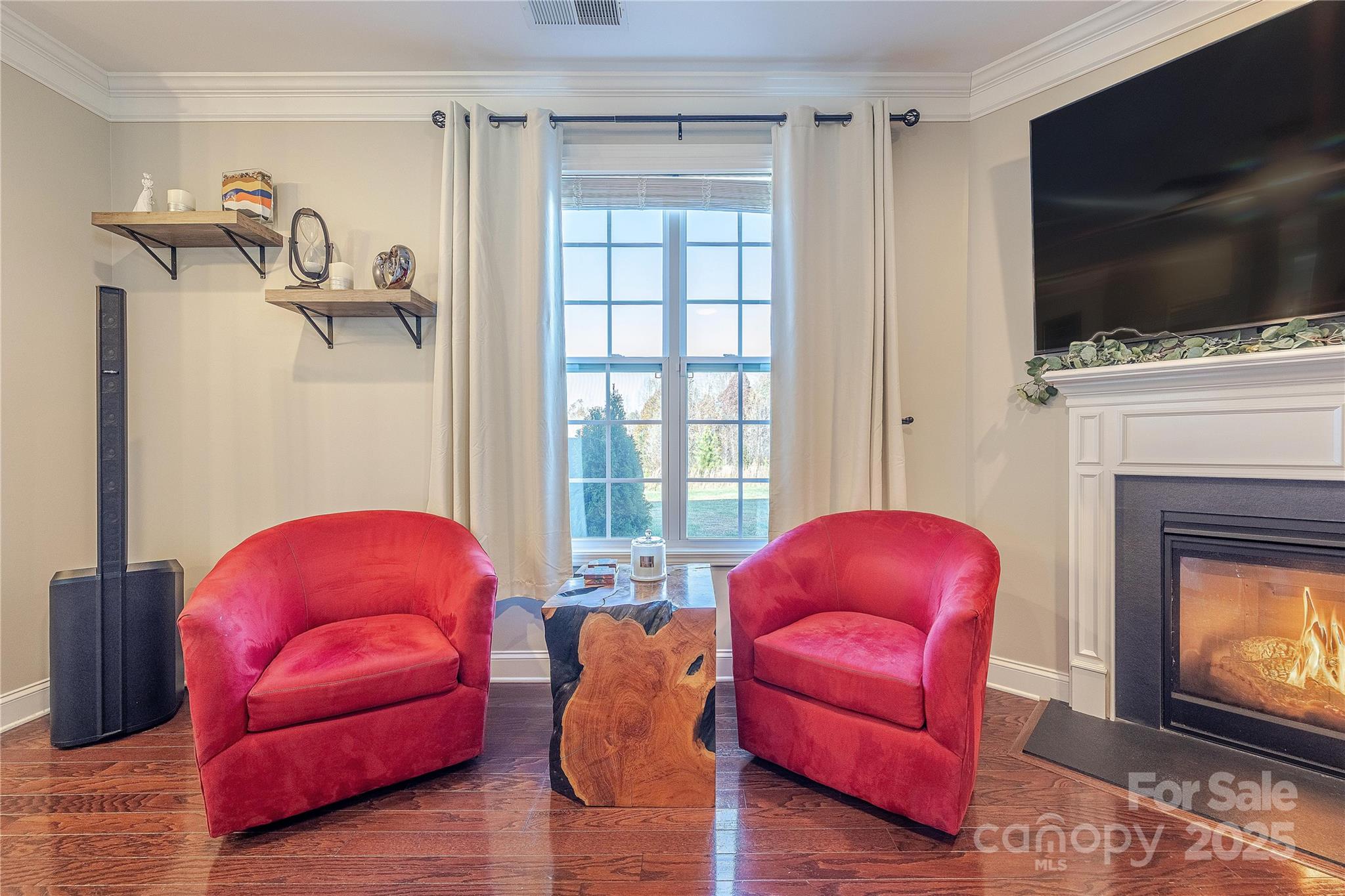 8344 Dallas Bay Road Charlotte, NC 28278 - Photo 13 of 25 a living room with furniture a flat screen tv and a fireplace