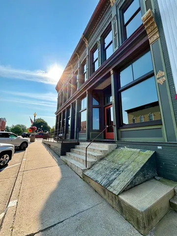 a view of a building on the street