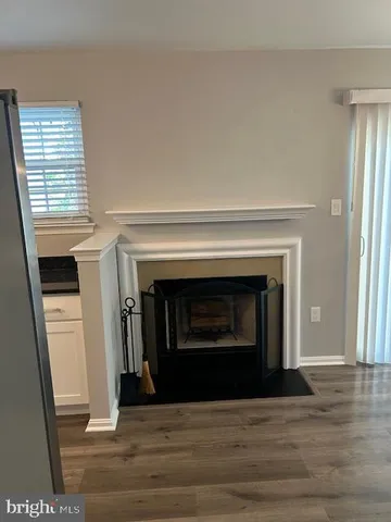 a living room with a fireplace in it