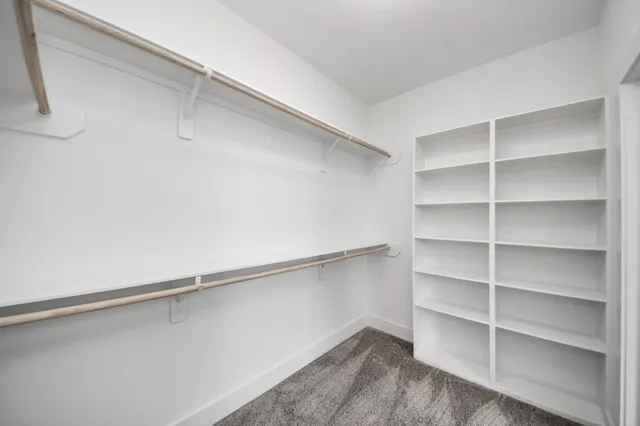 a view of walk in closet with empty racks