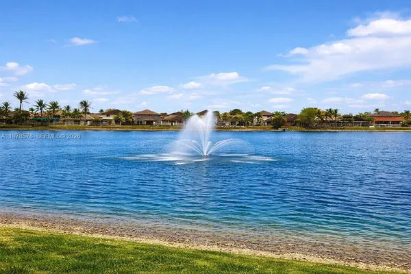 a park with a bench and a large tree