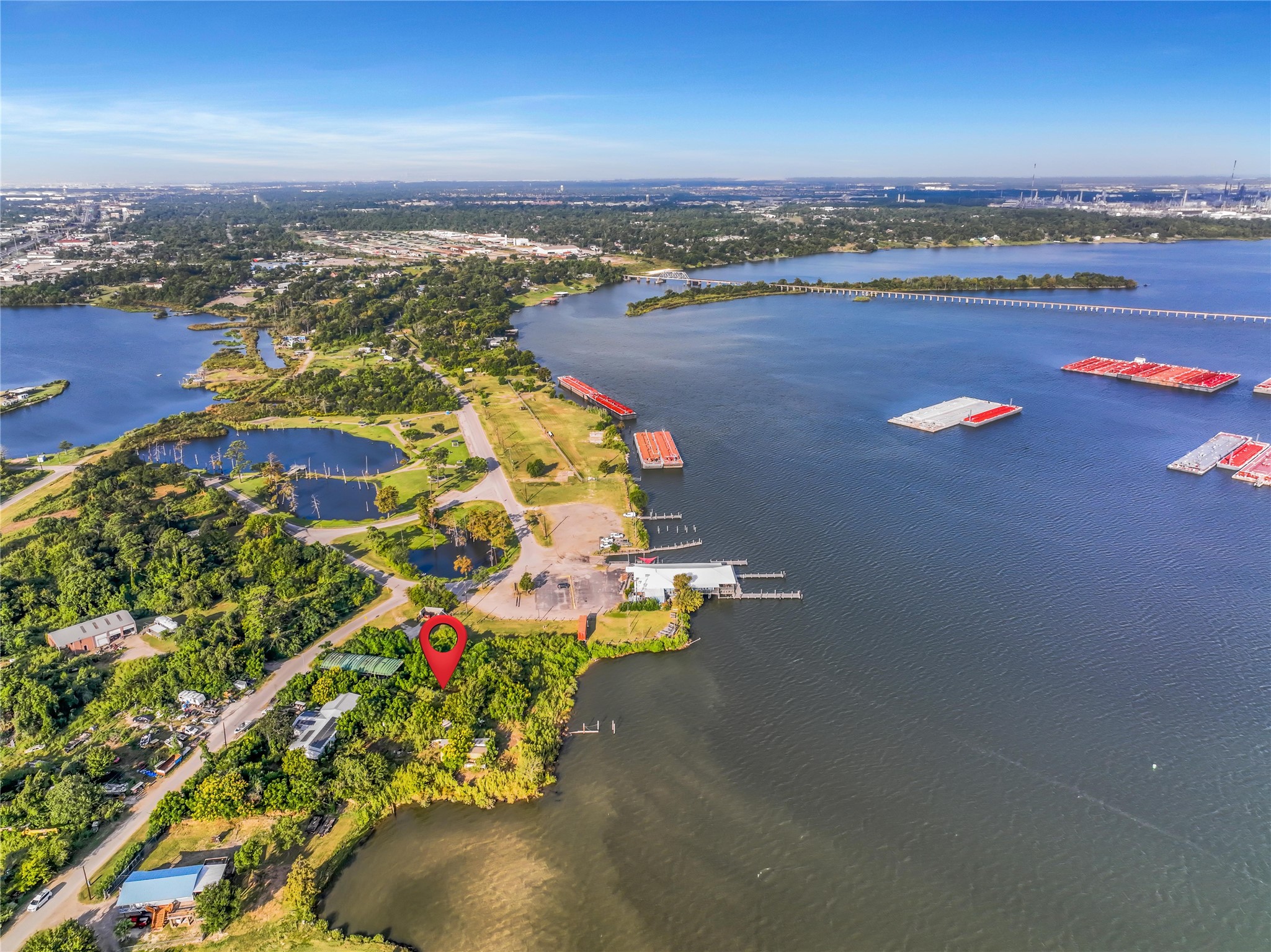 17512 River Road Channelview, TX 77530 - Photo 19 of 27 an aerial view of a house with a lake view