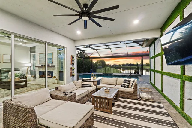 a view of a terrace with city view