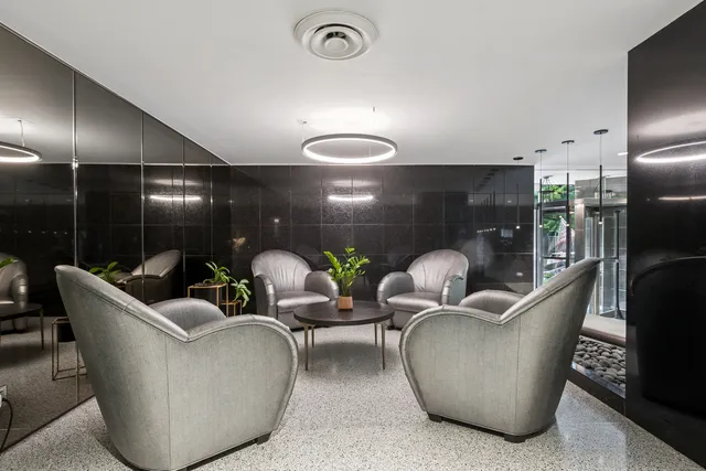 a building outdoor space with patio furniture