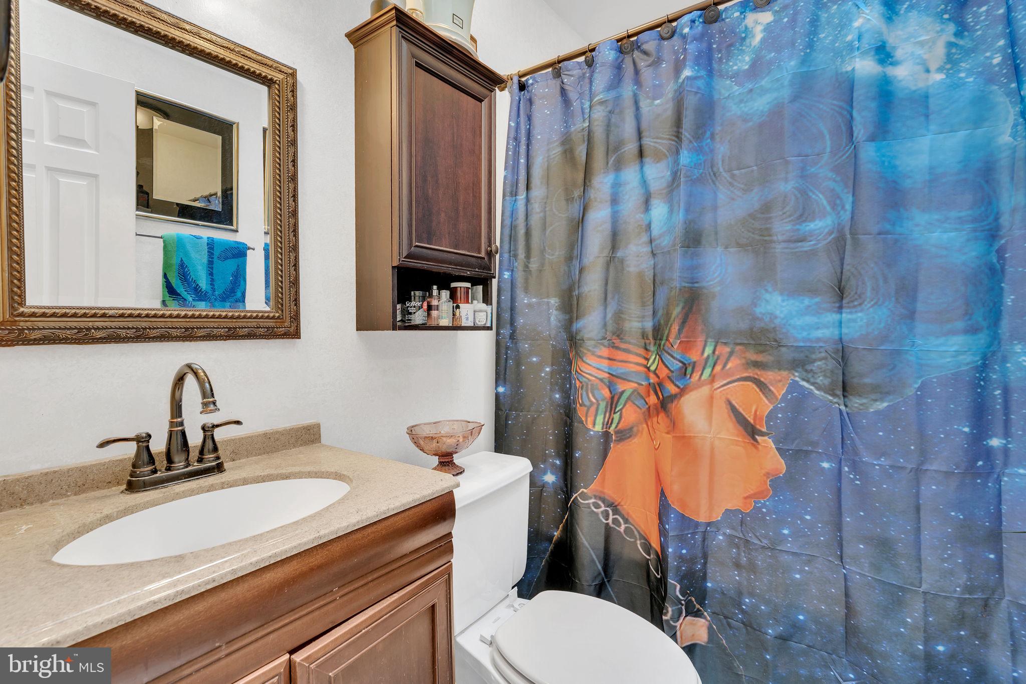 9104 Trumps Hill Road Upper Marlboro, MD 20772 - Photo 19 of 25 a bathroom with a sink a toilet and shower curtain