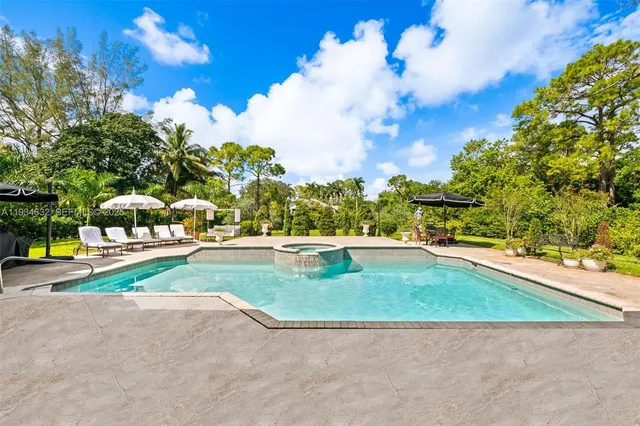 a view of a swimming pool with lounge chair