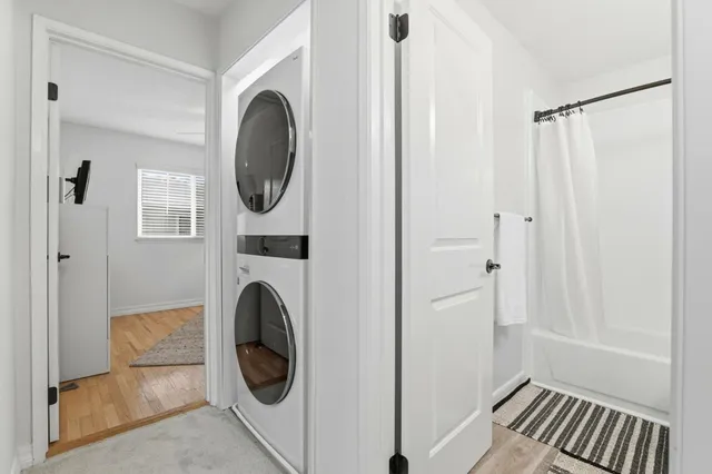 a utility room with dryer and washer