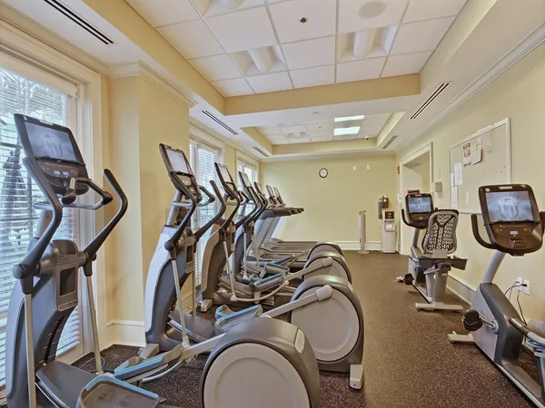 a view of a room with gym equipment