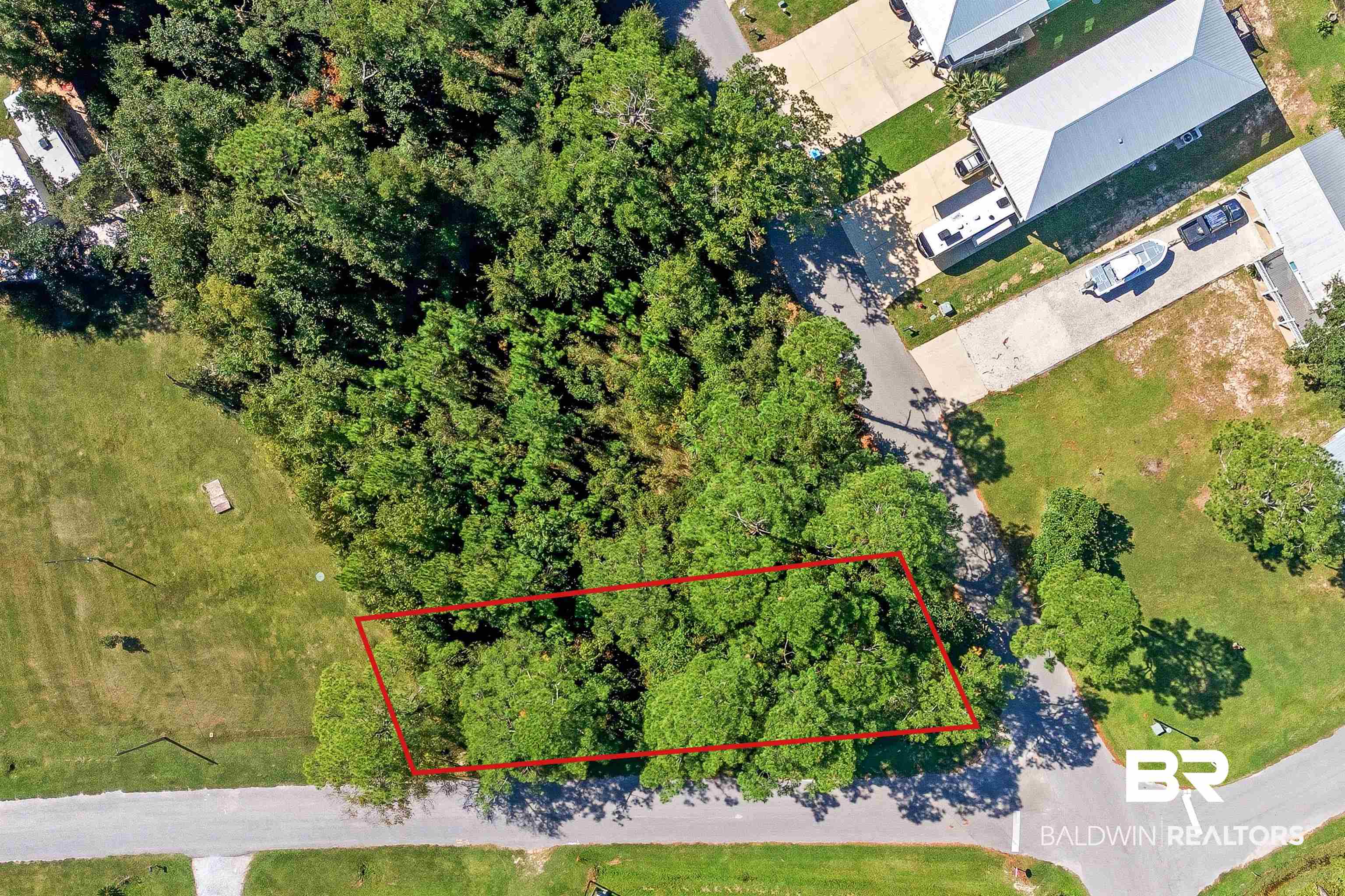 5310 Pine Road Orange Beach, AL 36561 - Photo 7 of 46 Aerial view of property's location with property boundaries highlighted