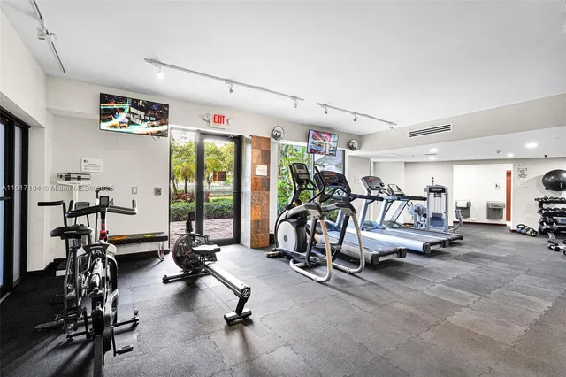 a view of a room with gym equipment