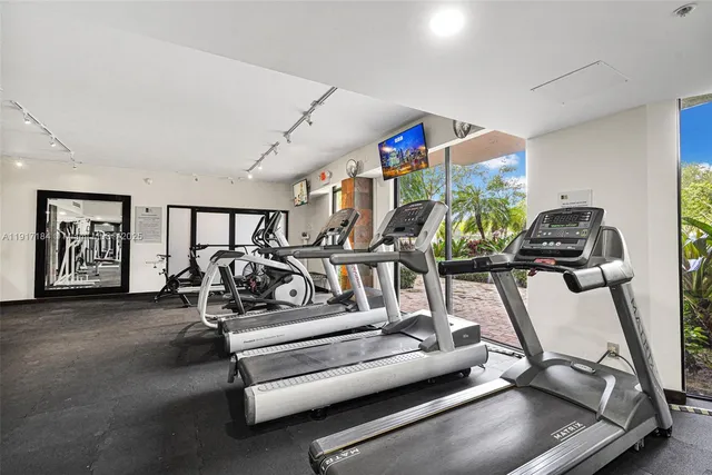 a view of a room with gym equipment