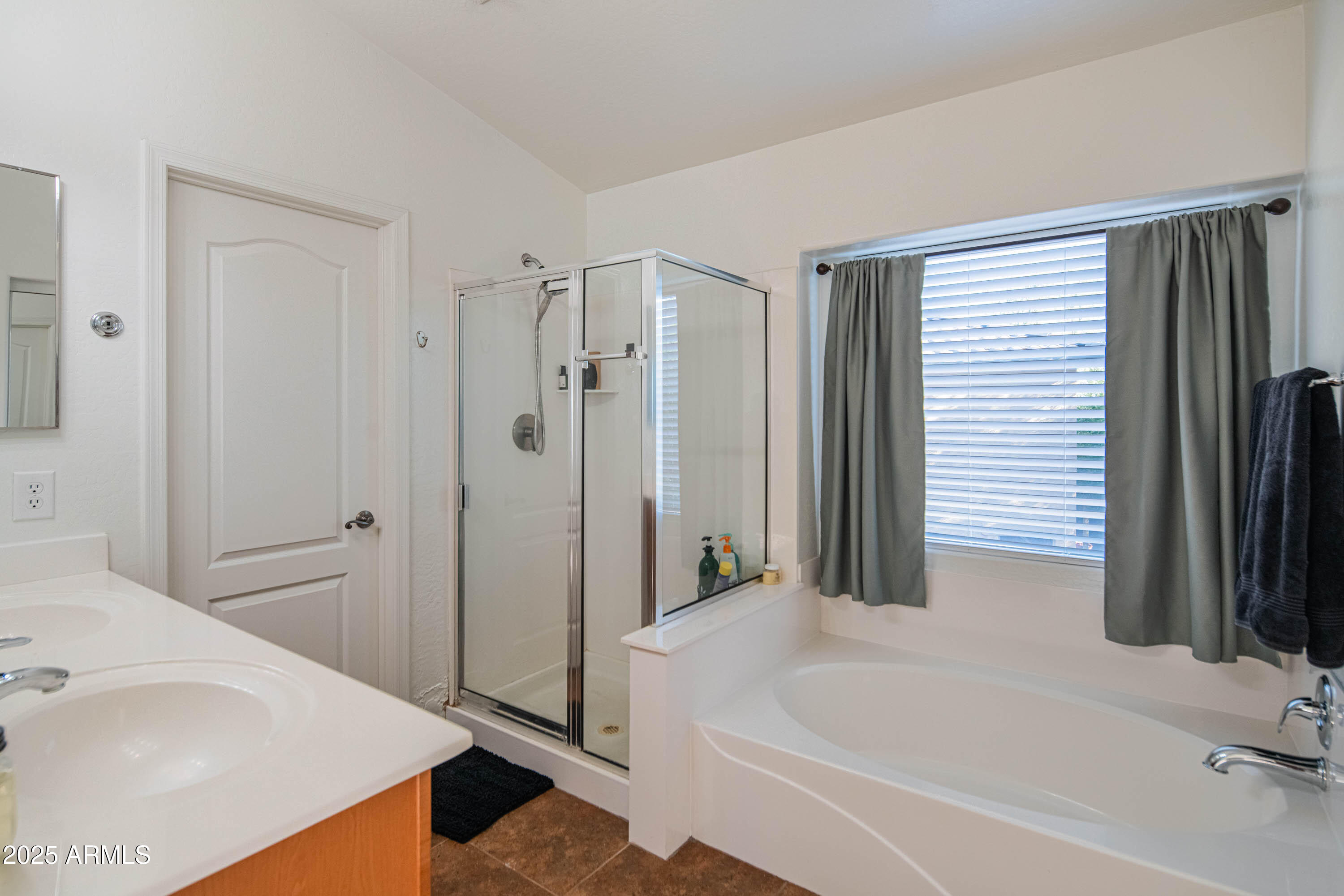 2831 East Jj Ranch Road Phoenix, AZ 85024 - Photo 17 of 32 a bathroom with a tub a sink and a large mirror