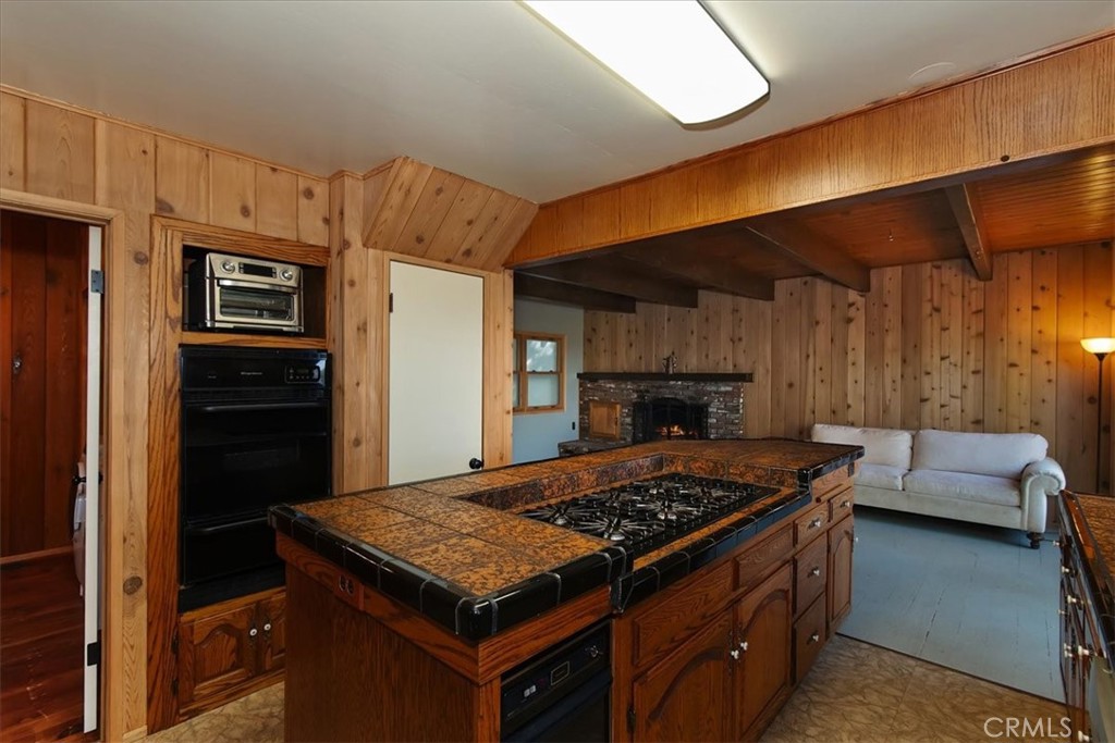495 Kuffel Canyon Road Lake Arrowhead, CA 92352 - Photo 25 of 64 a kitchen with a stove and a refrigerator