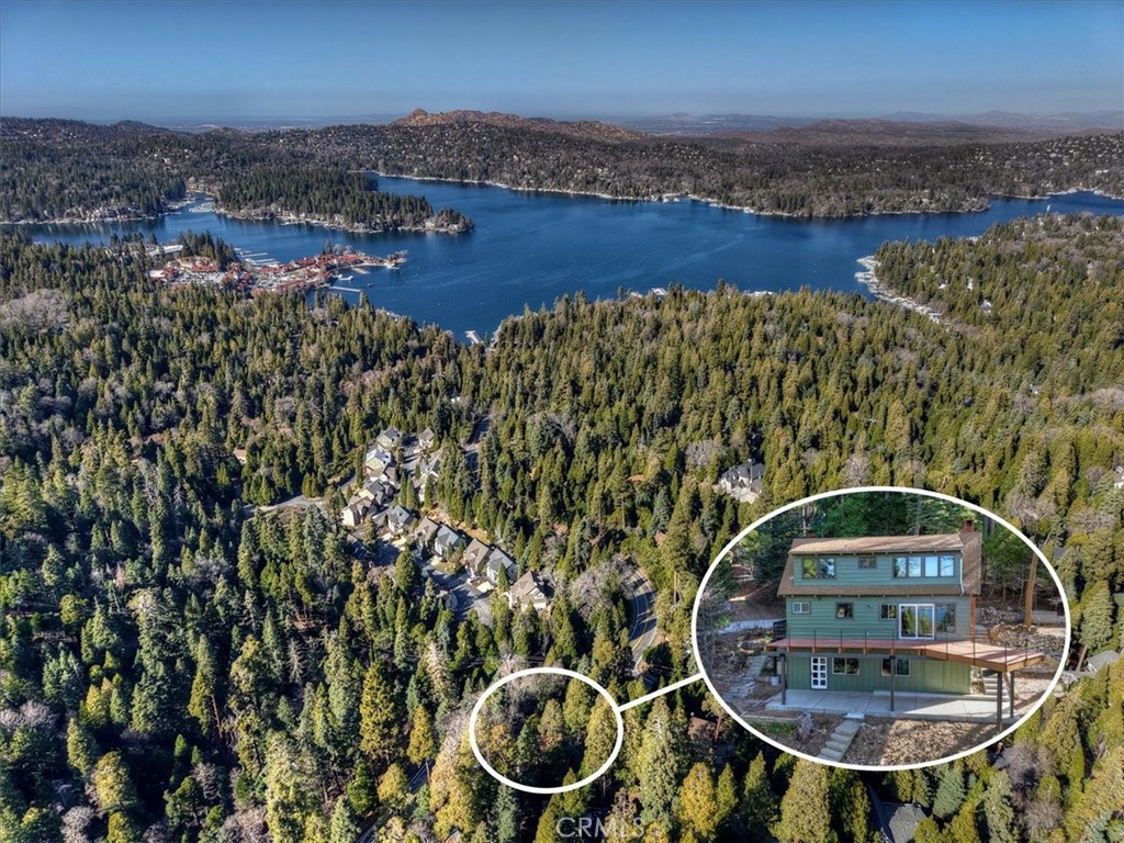 495 Kuffel Canyon Road Lake Arrowhead, CA 92352 - Photo 59 of 64 an aerial view of a house with swimming pool and mountain view