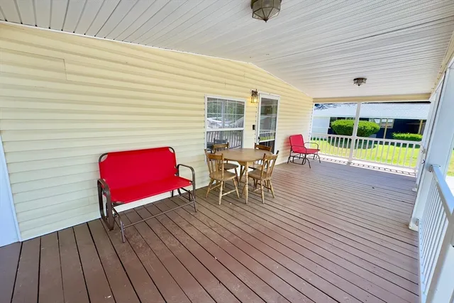 an outdoor space with furniture