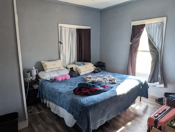 a bedroom with bed and a window