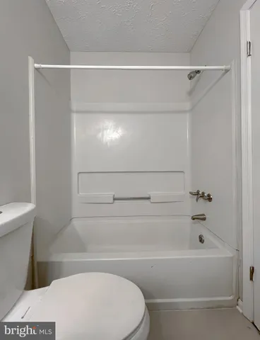 a bathroom with a bathtub and a toilet