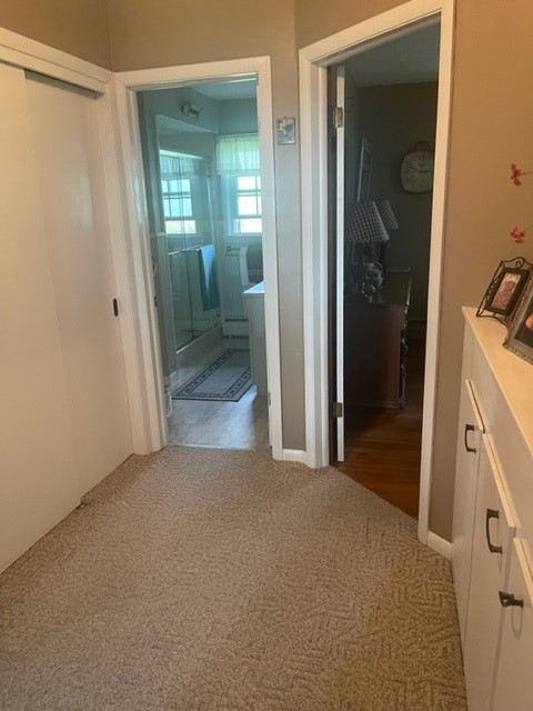 4059 Sunset Road Clinton, IL 61727 - Photo 33 of 55 a view of a bathroom with a glass door and mirror