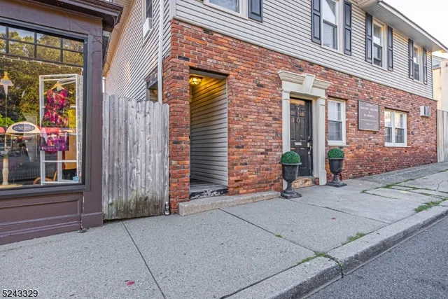 front view of a brick building with a door