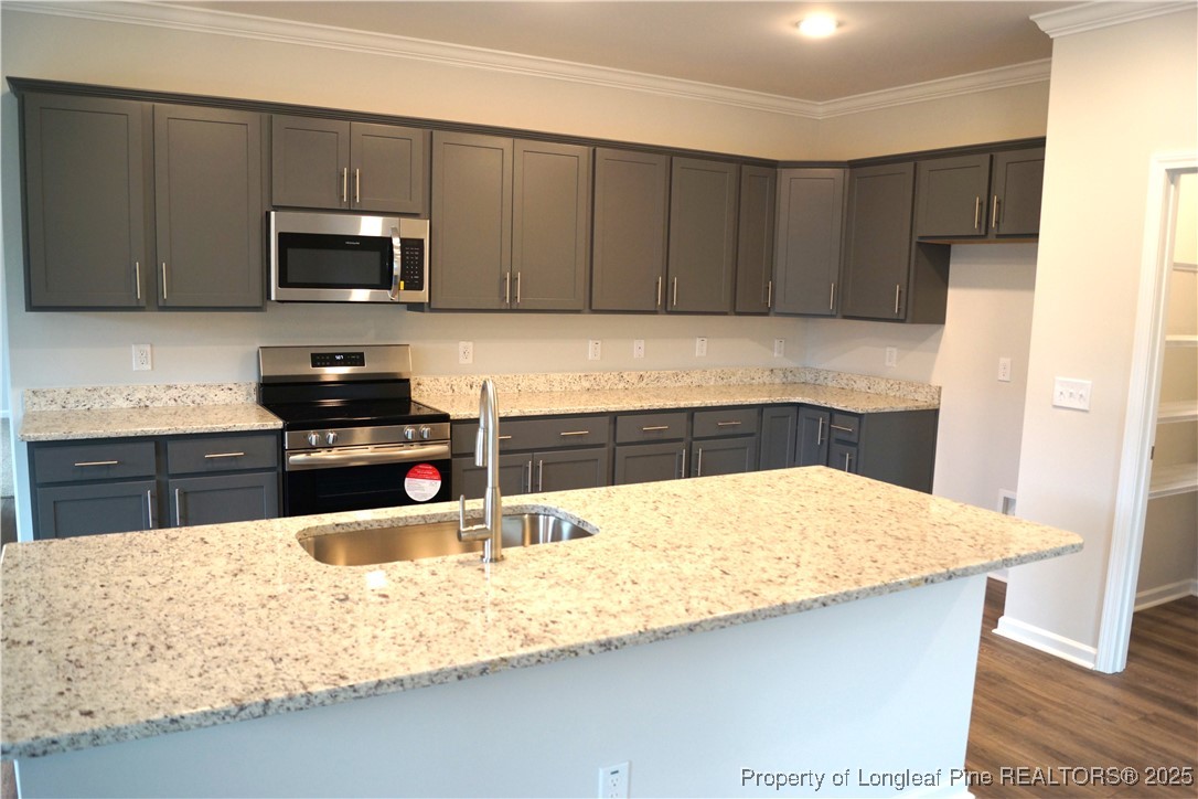 174 Nectar Lane Bunnlevel, NC 28323 - Photo 13 of 41 a kitchen with stainless steel appliances wooden cabinets a sink and a counter