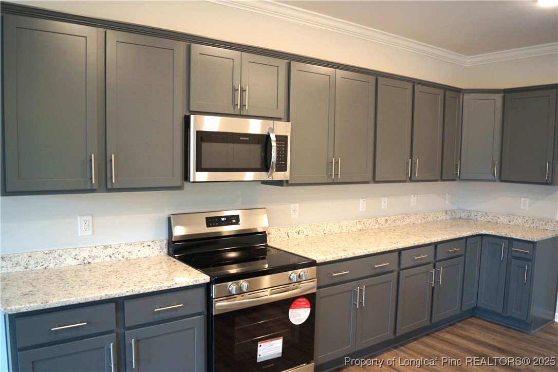 174 Nectar Lane Bunnlevel, NC 28323 - Photo 9 of 41 a kitchen with stainless steel appliances granite countertop a sink stove and microwave