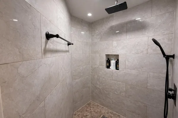 a bathroom with a shower