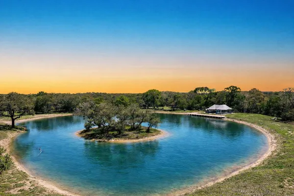 a view of a lake with houses