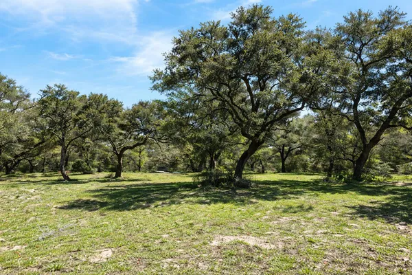 a view of outdoor space with trees all around