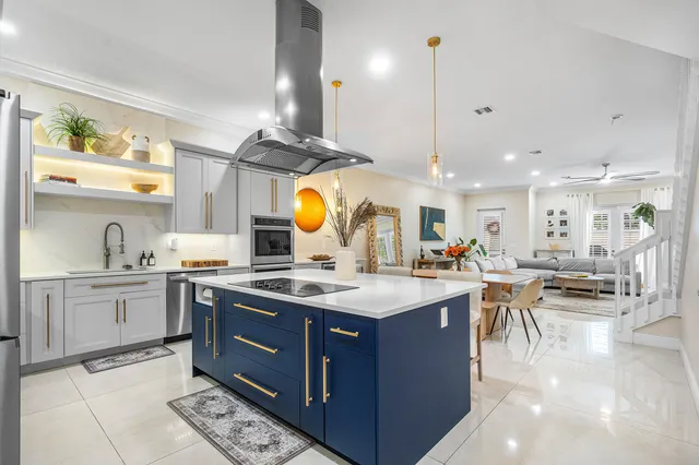 a kitchen with lots of counter top space