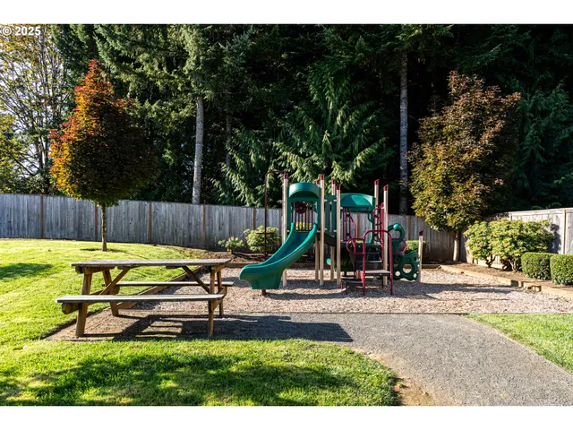 a garden with wooden fence