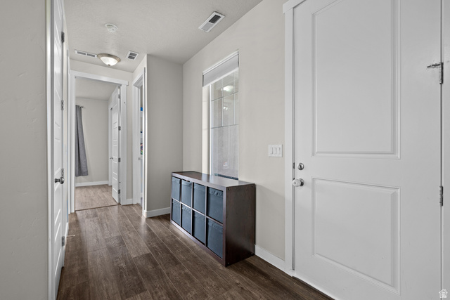 1074 South 750 West Springville, UT 84663 - Photo 17 of 28 Hallway featuring wood-finish flooring, light grey painted walls, white trim, and white panel doors