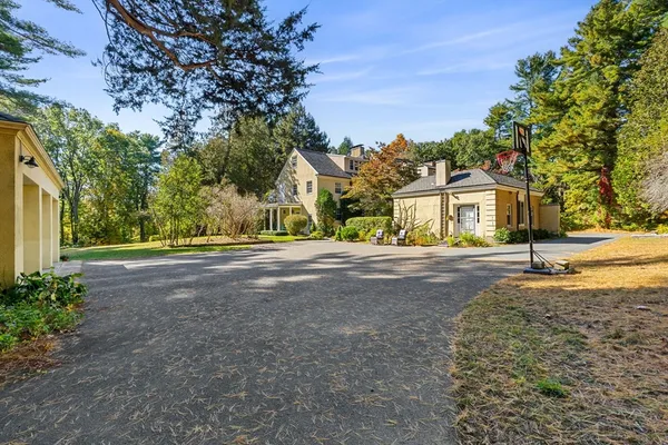 a view of outdoor space with trees all around