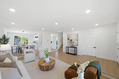 a living room with furniture potted plant