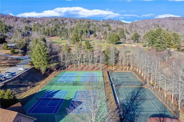 a view of a city with mountains in the background