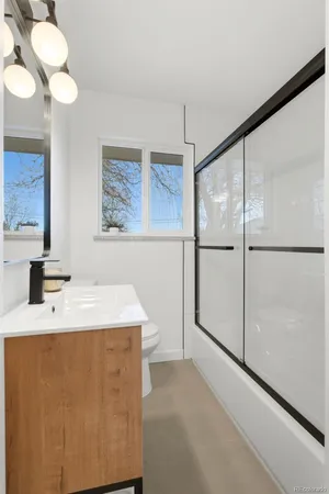 a utility room with a shower