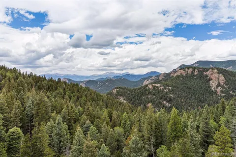 an aerial view of houses covered in trees