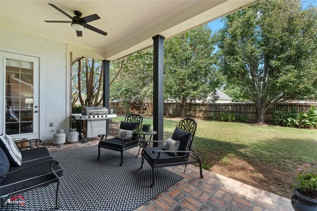 a building outdoor space with patio furniture