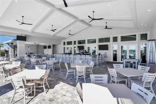a view of a dining area with furniture