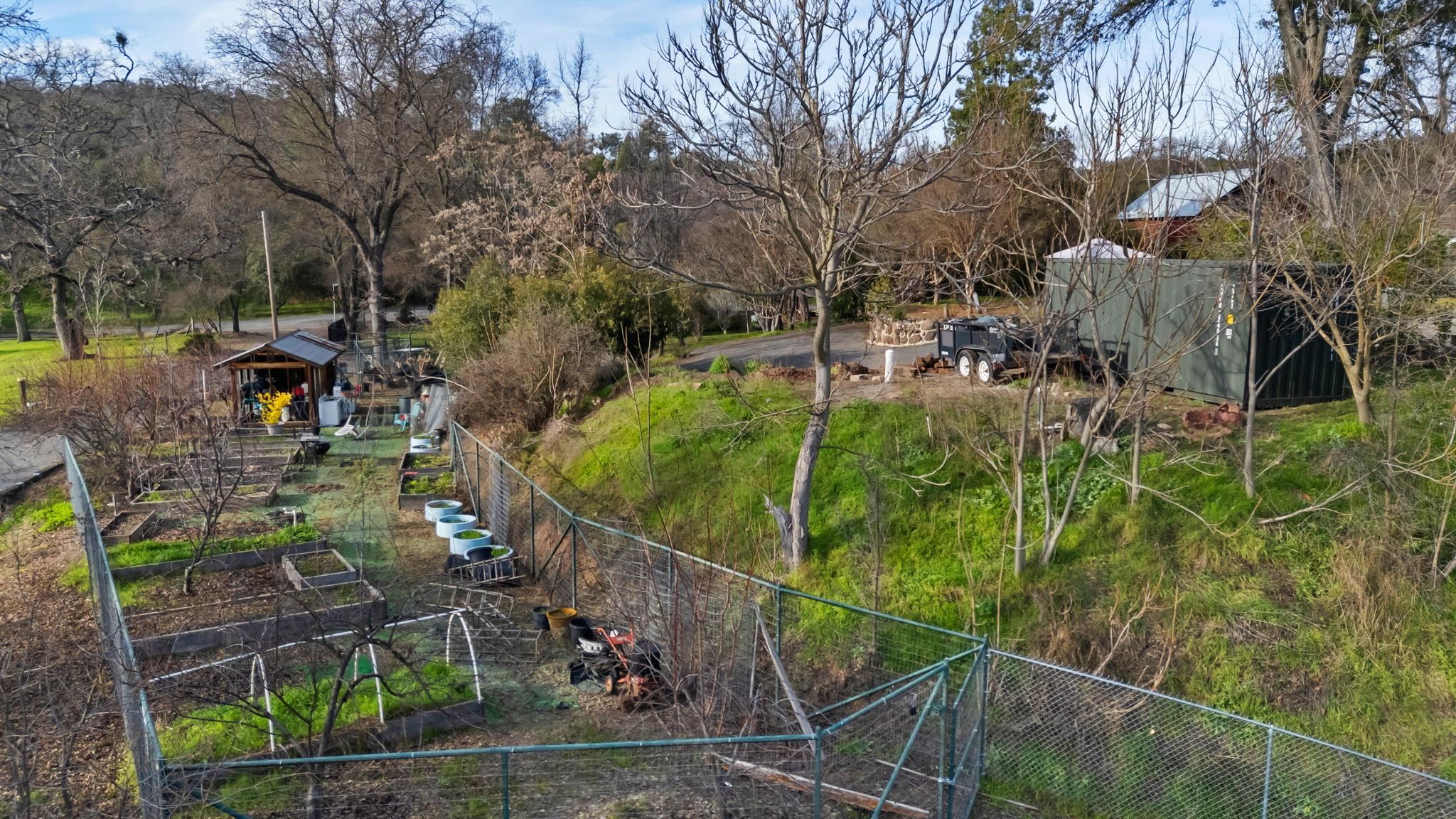 10177 Pulpit Rock Road Jamestown, CA 95327 - Photo 44 of 60 View of yard featuring a vegetable garden, view of wooded area, and an outbuilding