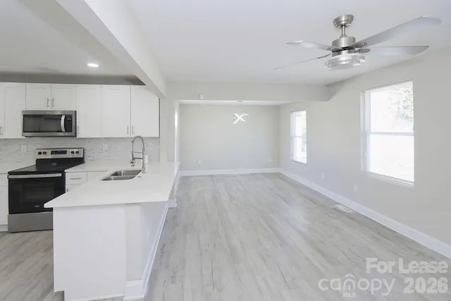 a kitchen with a sink appliances and cabinets