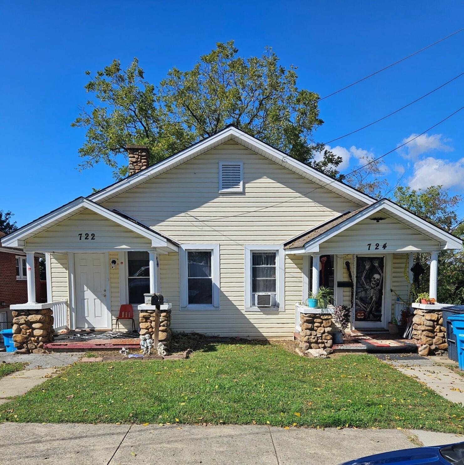 a front view of a house with patio