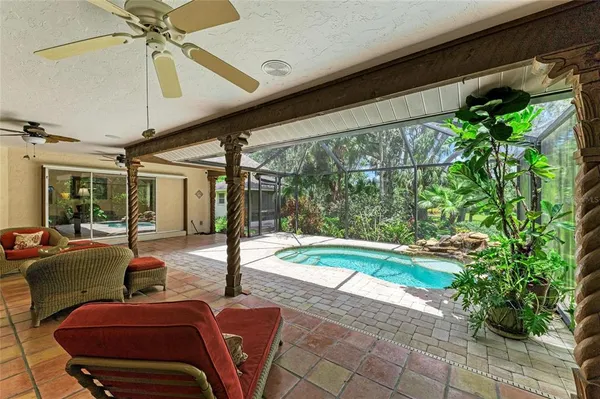 a view of a yard with an outdoor space