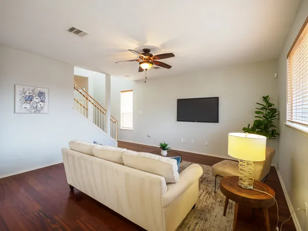 a living room with furniture