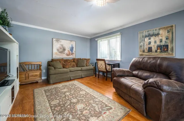 a living room with furniture and a rug